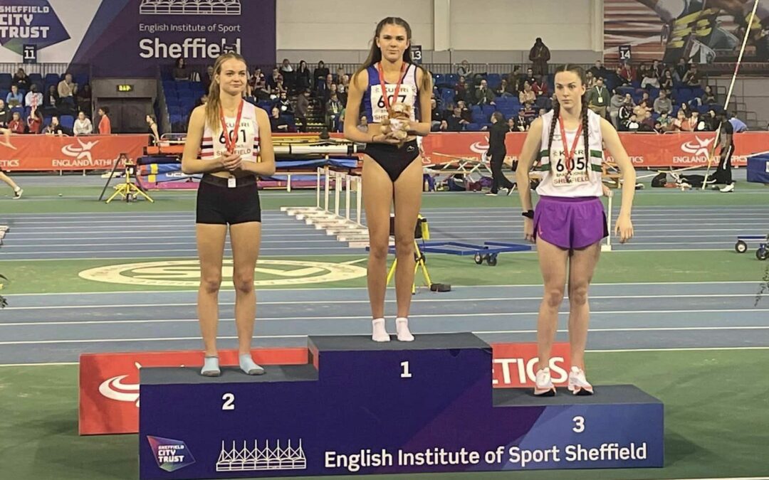 Gold for Abigail & Kara, Silver for Dexta at English T&F Indoor Championships – New PB’s for Samuel & Lucas at Sportcity – Sheffield Steel Cup with John & Ben – Eleesha Wins Nick Beer 10k with a PB – Helen takes Bronze in Scotland