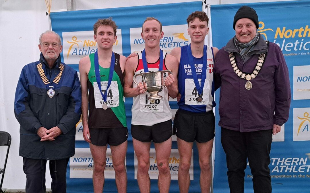 Individual & Team Medals for Harriers at Northern Cross Country Championships – PB & New Club Record for Tamzin at Sportcity – David races the Mile in the US – Paul takes 3rd at St Annes 10 Mile – Top 10 for Nick at Inskip Half – 1st & 2nd for Matthew & Charlotte at North West Biathlon